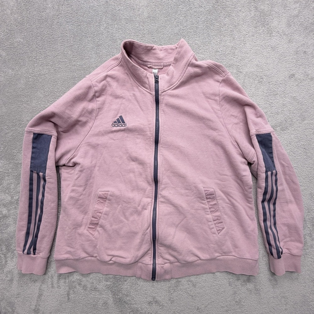 Adidas Track Jacket Womens 4X Pink French Terry Full Zip Pockets Relaxed Fit Gym
